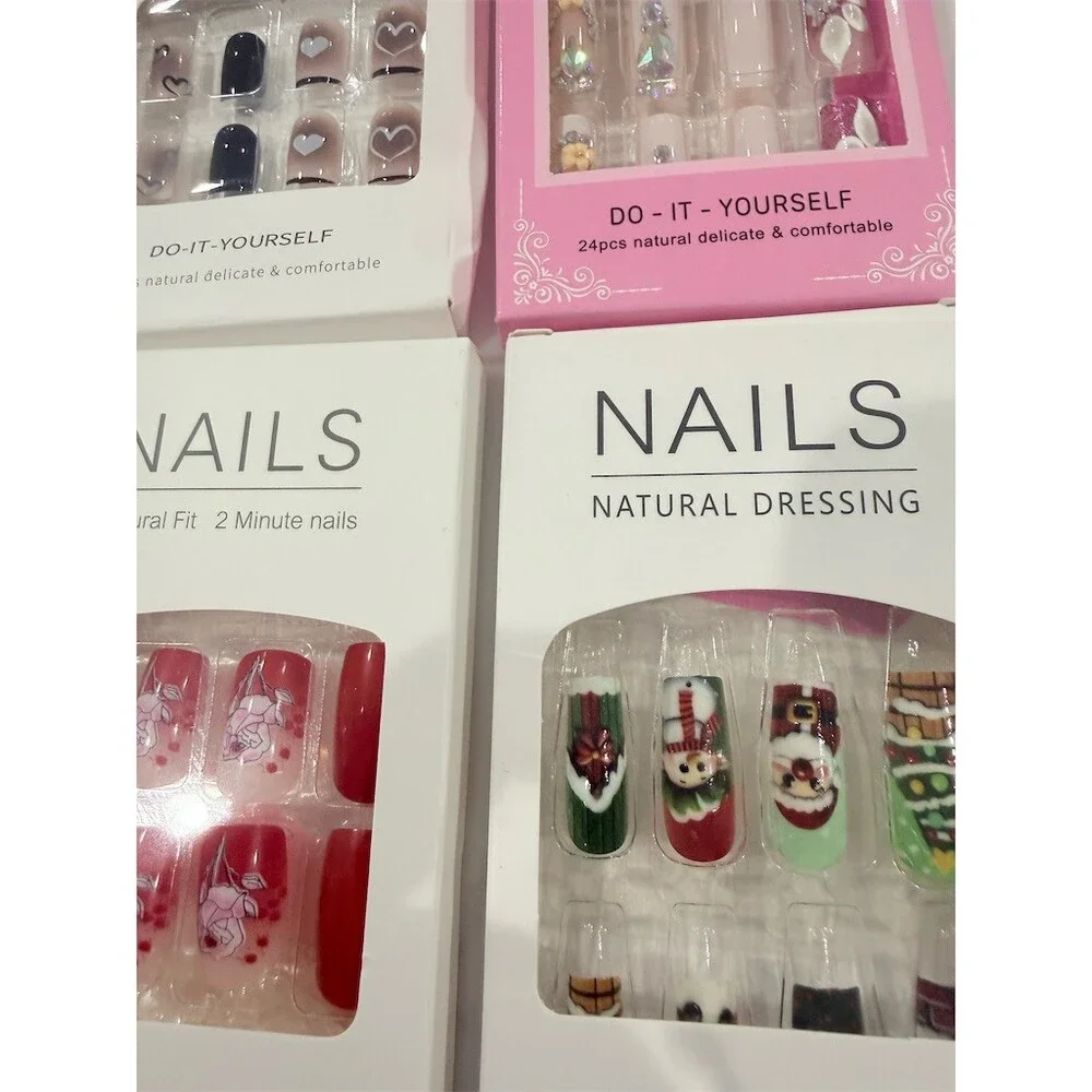 Lot of 4 Press-On Nail Sets 96 Total Nails Multicolor 3D Assorted Designs